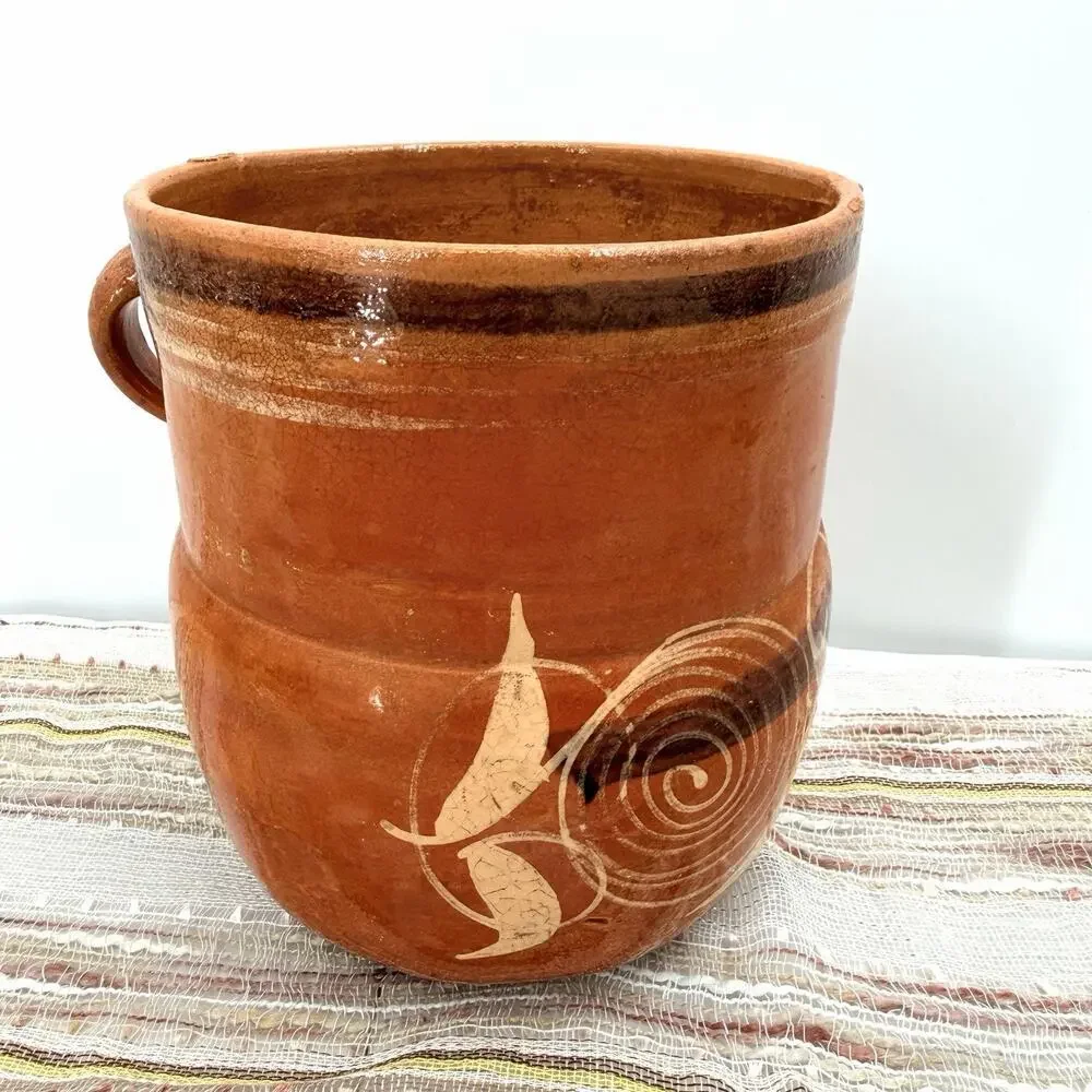 Mexican Ollas De Barro Terracotta Red Clay Pitcher Floral Design